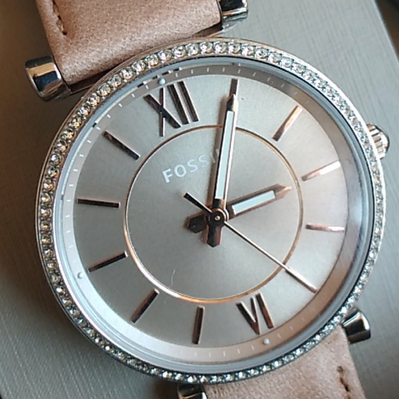 Fossil leather watch silver with stones  NWT - Picture 7 of 8